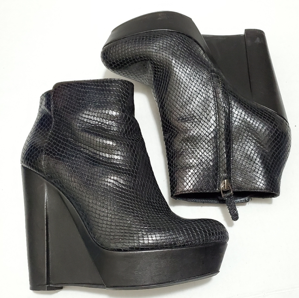 Theory Python Snake Skin Wedge Boots Booties - image 1
